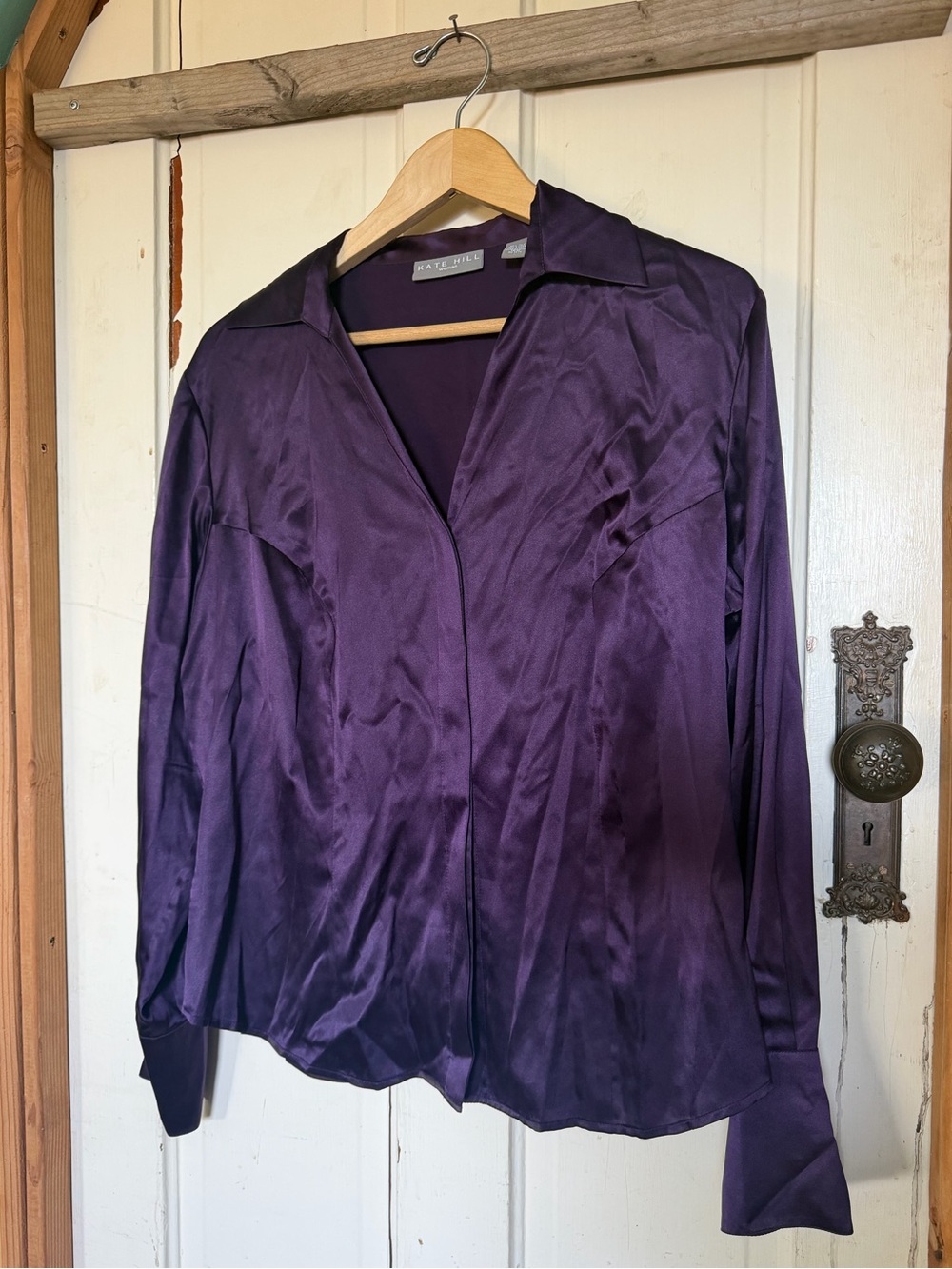 Kate Hill Woman Purple Satin Blouse 90s Vampy Whimsigoth Witchy